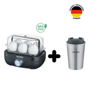 Hervidor de huevos negro con perilla + Vaso térmico SEVERIN