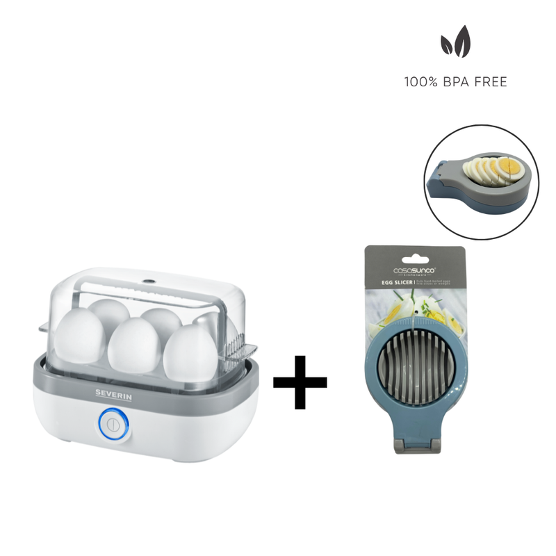 Hervidor de huevos blanco + Cortador de huevos multiusos
